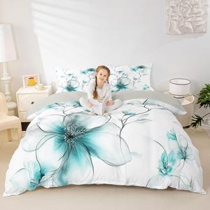 Erosebridal Богемский комплект постельного белья Queen с цветочным принтом в стиле акварели, бирюзовый, Teal White