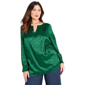 Женская блузка в стиле крестьянки из сатинового жаккарда plus size Catherines, Emerald