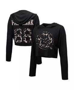 Женские нитки David Pastrnak Черный укороченный пуловер с капюшоном Boston Bruins с леопардовым принтом имени и номера Majestic, черный