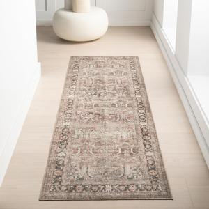Ковер nuLOOM, 82 x 244 см, Hillstone Collection, традиционный винтажный медальон с эффектом потертости, плотный и мягкий, прочный низкий ворс из смеси полиэстера и джута без линьки, для гостиной, спальни, светлый коричневый deidra