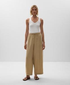 Брюки-бочонки из 100% льна Oysho, средний хаки
