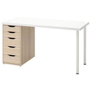 Рабочий стол LAGKAPTEN/ALEX IKEA, 140x60 см, цвет white/white stained oak effect