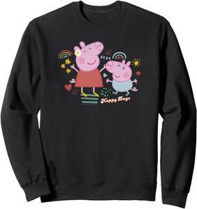 Толстовка с изображением Свинки Пеппы и Джорджа из мультфильма «Счастливые дни» в стиле ретро, с надписью «Радостные фигуры», черная Peppa Pig