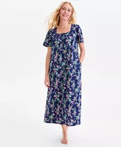 Женская хлопковая ночная рубашка с короткими рукавами и кружевной отделкой Charter Club, синий