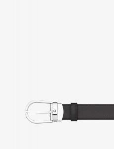 Двусторонний кожаный ремень с принтом и пряжкой в форме подковы. Montblanc, черный