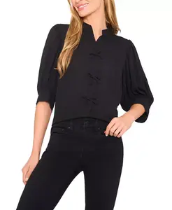 Женский топ с рукавами-бараньяками и бантом CeCe, черный