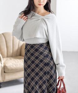 Комплект из вязаного трикотажа в двух направлениях с ленточным дизайном и вязаной майкой [очень удобный и пушистый]