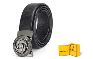 FREE RABBITⅡ Мужской кожаный ремень из коровьей кожи шириной 3.5 см, Turn good luck black + active yellow gift box