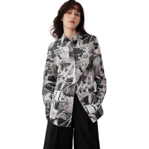 ELLE Рубашка Women's Medium Gray Lapel Moderate