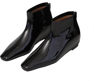 Женские ботильоны MRKEWUNEY с квадратным носком, с внутренним увеличением на танкетке, 101 Patent Black