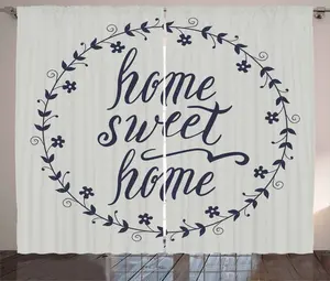 Штора ABAKUHAUS Home Sweet Home в деревенском стиле, с рукописным текстом, универсальная, с петлями и крючками, для гостиной, 280 x 245 см, цвет: бледно-серый, темно-синий Abakuhaus