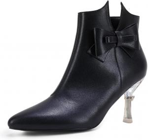 Женские модные ботильоны FYS с заостренным носком, бантом, короткие ботинки с каблуком-стойкой, стразами, леопардовой расцветкой и молнией, зимние туфли, размеры US 4-15