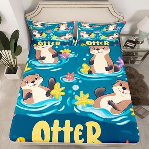 Erosebridal Комплект постельного белья Kawaii Otter с морской тематикой и звездами, Khaki Teal Yellow