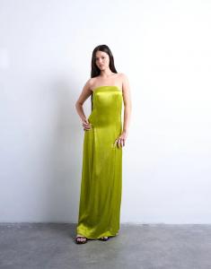 Платье-бандо макси из атласа Topshop зеленого цвета