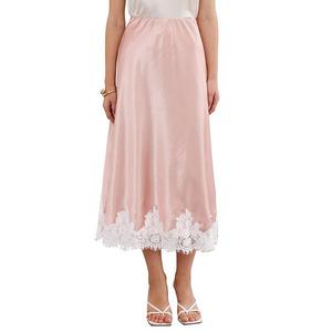Сатиновая юбка-миди с кружевом для женщин, высокая талия, силуэт а-силуэт, шелк, коктейльное элегантное свадебное платье Inspire Chic, Pink