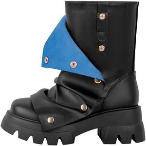 Женские сапоги Richealnana с платформой и массивным каблуком, украшенные заклепками, с мягким голенищем, тянущиеся до середины икры, с круглым носком и сборками в стиле 'shark ruched', Black And Blue