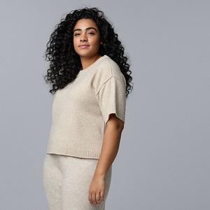 Плюс сайз свитер с коротким рукавом из смесового кашемира Simply Vera Vera Wang, Medium Fossil Heather
