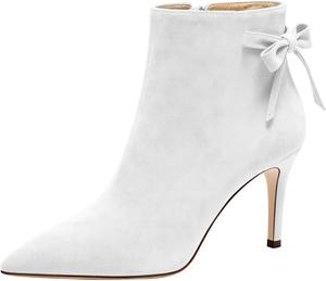 Женские ботильоны FOWT с заостренным носком и невысоким каблуком типа «кикуна», короткие ботинки с боковой молнией и бантом, сексуальные туфли для вечеринок и выпускных, размер 4-16 US, White