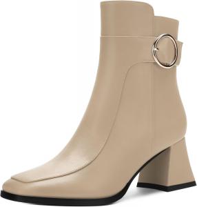 RLYGHWAO Женские черные ботильоны с квадратным носком на среднем каблуке с боковой молнией, модные ботинки с пряжкой для женщин