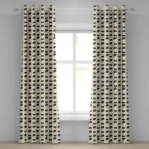 Штора ABAKUHAUS с кошачьими люверсами, Маленькие черные котята подкрадываются и здороваются, Очаровательные и игривые домашние питомцы, декоративные двухпанельные шторы на окно, 280 см x 175 см, цвет черный слоновая кость, рубиновый Abakuhaus