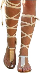 Женские пляжные сандалии ZBYY Gladiator, с T-ремешком, плоские, с ремешками до колена, перекрещивающиеся, с открытым носком, на шнуровке, шлепанцы, 10 Gold