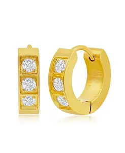 Серьги-Кольца Huggie Hoops из нержавеющей стали диаметром 13 мм с фианитами Metallo, gold