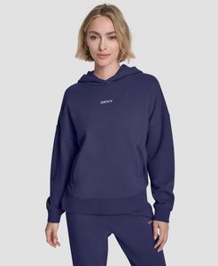 Женская толстовка с капюшоном и металлическим логотипом в виде пузырьков, со спущенными плечами DKNY, Peacoat