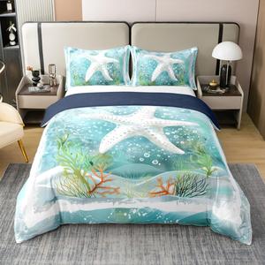 Erosebridal Комплект постельного белья из 100% хлопка с принтом морских животных в мятно-белых тонах, Mint Green White