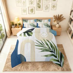 Erosebridal Богемный комплект постельного белья Boho Blue Green Toddler в стиле модерн с тропическим принтом пальмовых листьев и геометрическим узором, Blue and Green