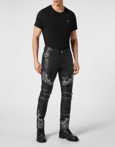 Кожаные байкерские брюки с узором пейсли Philipp Plein, черный