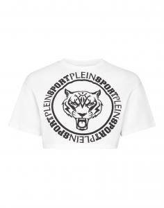 Укороченная футболка с круглым вырезом и коротким рукавом PLEIN SPORT, белый