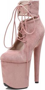Женские ботильоны WUXIN H&P с высокими 8-дюймовыми каблуками, шнуровкой, платформой, фланелевой отделкой, экзотическим дизайном для стрип-пластики, Pink