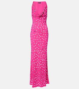 Платье в горошек David Koma, Fuchsia/Silver