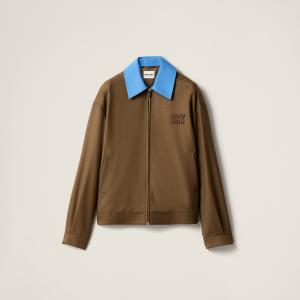 Габардиновая блузоновая куртка с воротником из поплина MIU MIU, тундра