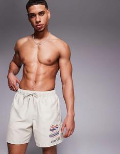 Плавки-шорты ASOS DESIGN средней длины с принтом бежевого цвета