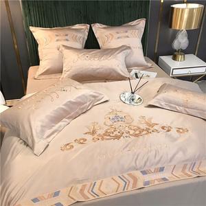 LUOLAI HOME Комплект постельного белья 4 предмета, простыня, размер 200 см, пододеяльник 220x240 см, цвет шампань карлос кофе