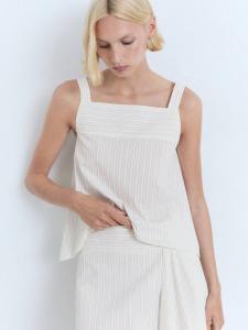 Лимонная хлопковая полосатая майка без рукавов Mango, Natural White