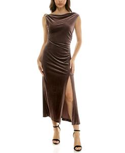 Бархатное платье миди без рукавов Petite со сборками по бокам Taylor, Taupe