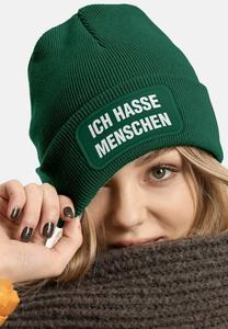 Шапка MoonWorks MIT PATCH SPRUCH ICH HASSE MENSCHEN, Dunkelgrün/Dark Green