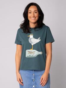 Футболка с изображением чайки в кепке в бензиновом цвете wat? Apparel