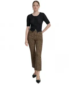 Женские укороченные расклешенные джинсы с анималистичным принтом и высокой талией DKNY Jeans, коричневый/бежевый