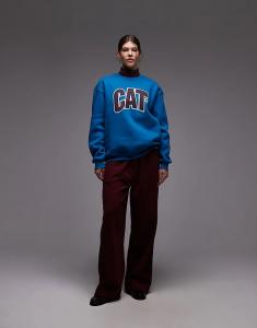 Свободная толстовка CAT WWR 300 г/м² с вышитым логотипом синего цвета