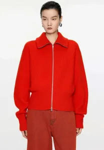 Mit zipper kragen - современный элегантный кардиган Jnby, Red