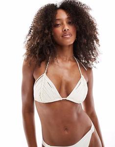 Бикини-топ Lindex Elle с плетеными треугольными чашечками светло-белого цвета