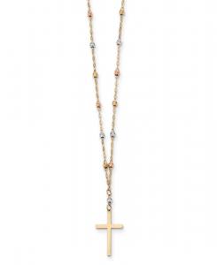 Подвеска в виде трехцветного креста из бисера, длина 43 см, из 14-каратного желтого, белого и розового золота Macy's, Yellow Gold