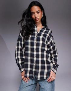 Рубашка ASOS DESIGN с потертостями в коричневую клетку