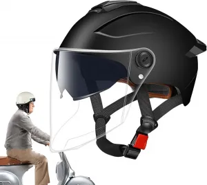 Мотоциклетный шлем - полузащитный шлем с двойным визором, дышащая защита для гонок, скутеров, мотокросса, спорта и активного отдыха для женщин, Schwarz