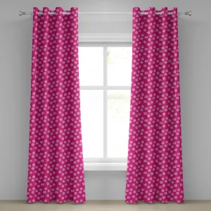 Ярко-розовая штора на люверсах ABAKUHAUS, винтажные нежно-розовые розы на белом фоне в розовый горошек - Love, декоративные двухпанельные шторы, 280 см x 175 см, розовый, нежно-розовый, белый Abakuhaus