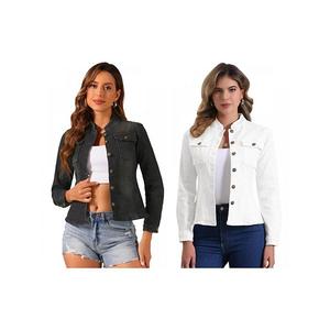 2 упаковки джинсовых курток для женщин с классическим воротником стойкой Inspire Chic, White Black