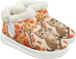 Зимние женские ботильоны на низком каблуке, широкая посадка, с удобной посадкой, теплые зимние ботинки для женщин Qoiuvncy, Maple Leaf Cat